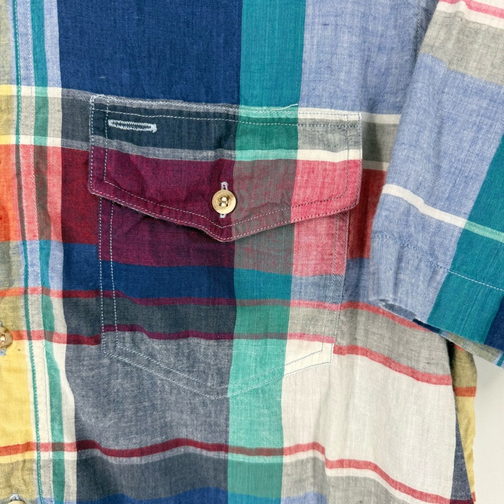 Abercrombie Fitch Vintage Madras Plaid Short Sleeve Button Down Shirt M‎ Cotton - Picture 4 of 10